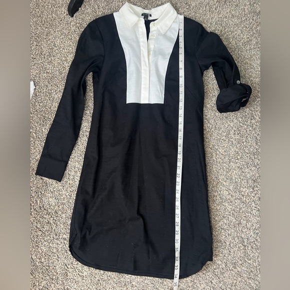 Ann Taylor MIDI Dress Black & White Adjustable Long Sleeve Shirt  Bib Collar XS - Picture 11 of 12